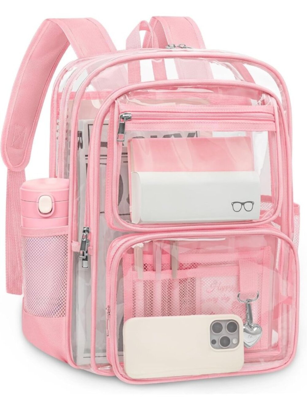 Large Clear Backpack for School, Heavy Duty Transparent Bookbag with Luggage